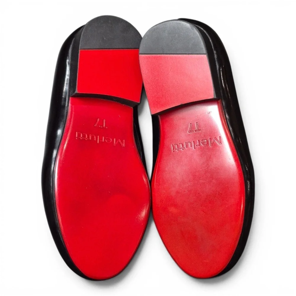 Merlutti Toddler 7 Belgian Loafers Black Leather Slip On Dress Shoes Moc Toe